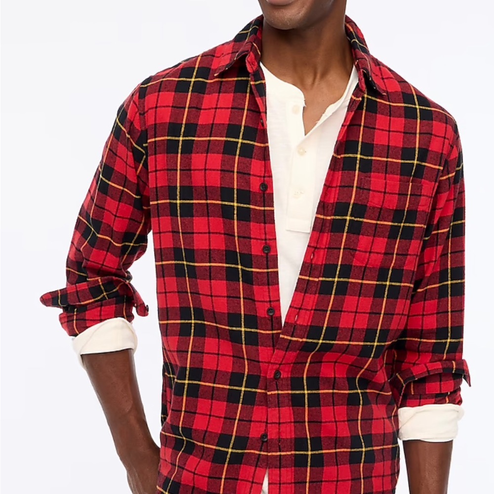 NWT J.Crew Men's Ridge Red Plaid Flannel Shirt L